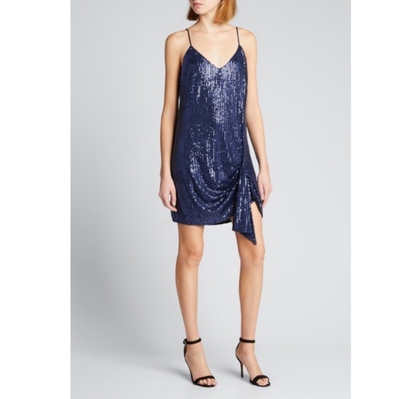 NWT Caroline Constas Koren Sequined Gathered Mini Slip Dress in Midnight Blue - Picture 4 of 13